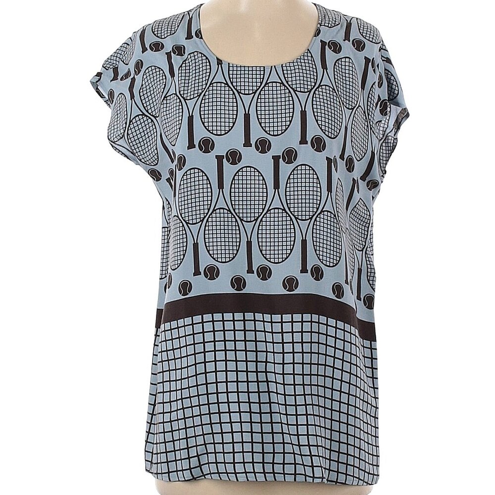 Alysi Tennis Print Pull On Cap Sleeve Blouse- Sz. 2